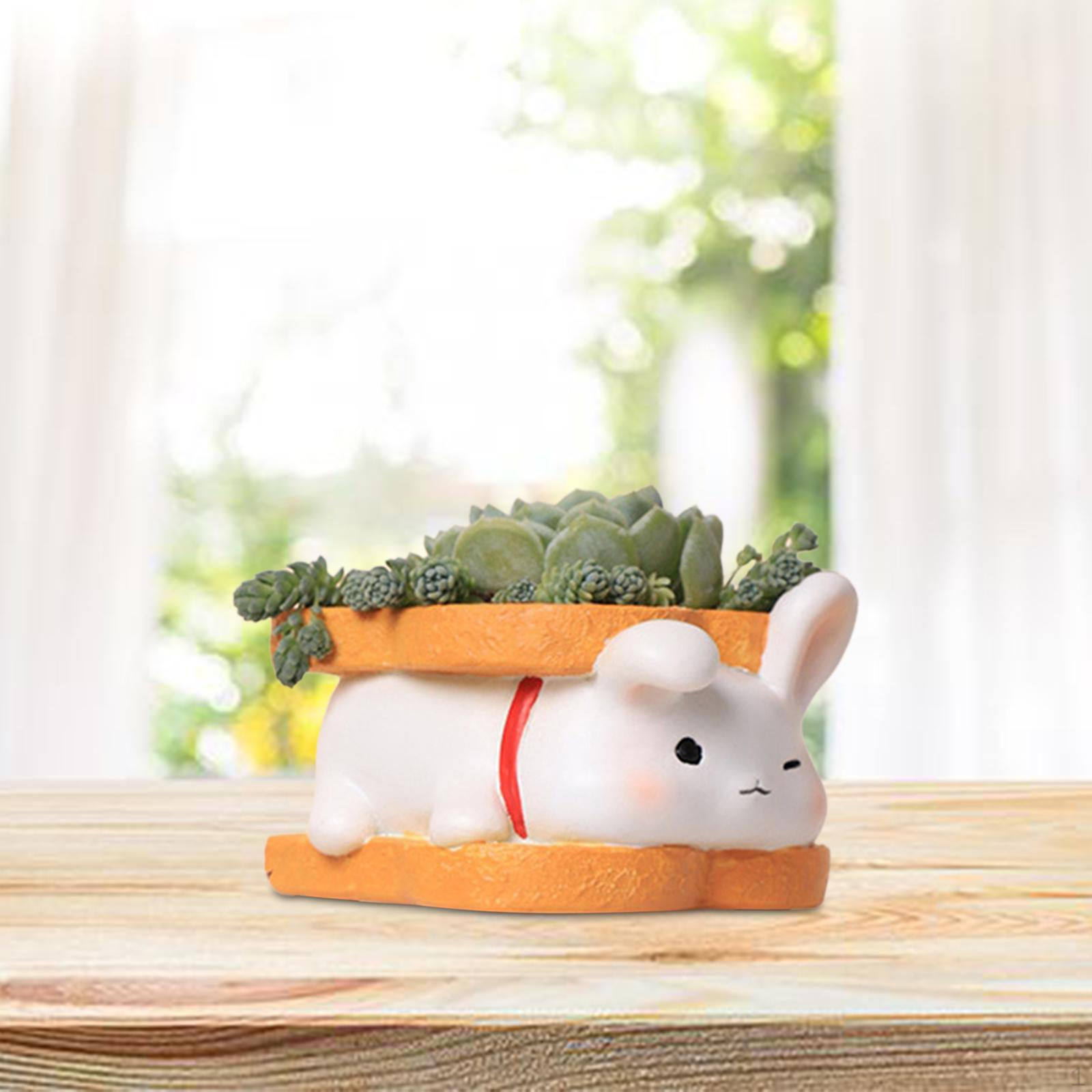 Flower Pot Planter Home Decor Sculpture Art Crafts Desktop Organizer Vase Desk Flowerpot Rabbit 9x9.5x6cm