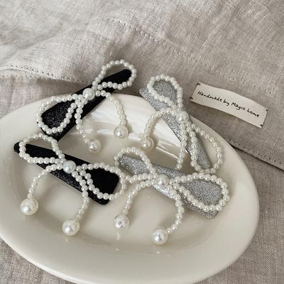 Glitzer Perlen Schleife Haarspange Nische Persönlichkeit Vielseitig Pony Clip Haar Accessoires Kopfschmuck Rand Clip