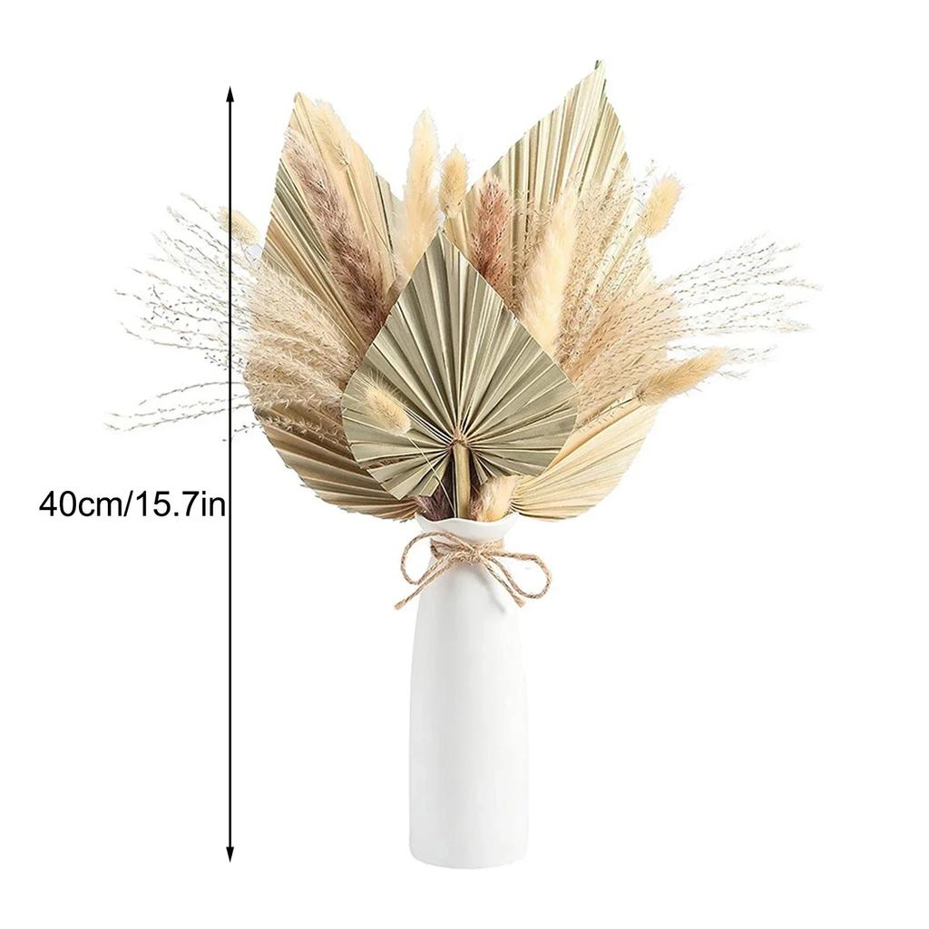 19pcs Simulation Palm Leaf Reed Rabbit Tail Grass Pampas Grass Flower Bundle Bohemian Wedding Home Decor Flowers Bouquet