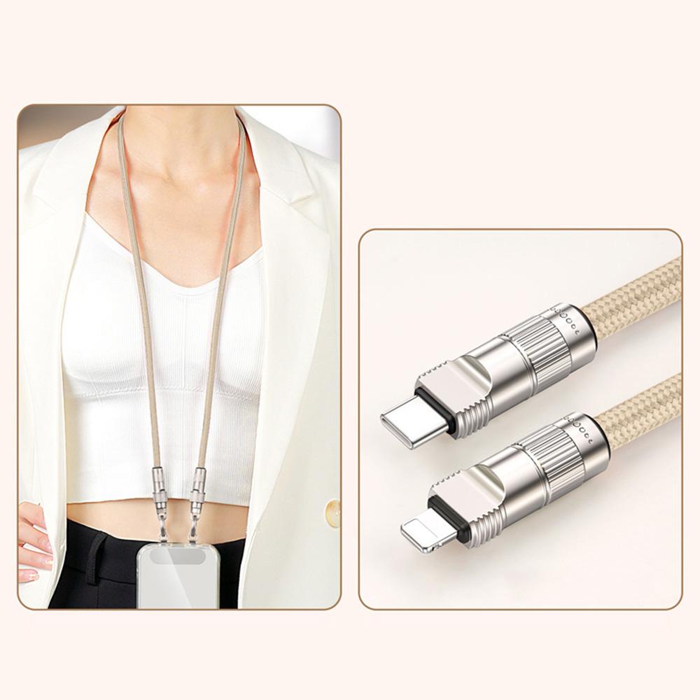 

90cm Neck Strap Cell Phone Charging Cable Type-C to L-Port 27W Fast Charge Data Cord Necklace Camel