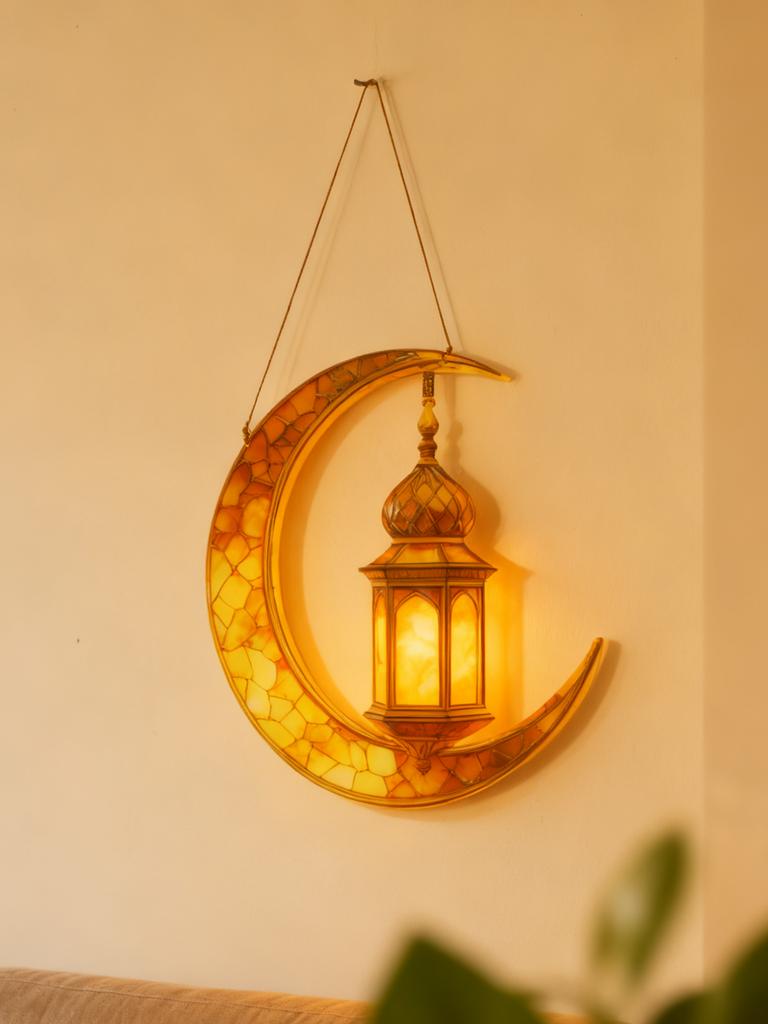Islamische Mond Stern Laterne Hängedekor - Acryl Eid Mubarak Ornament für Ramadan Kareem Muslimisches Fest Heim Fenster Wanddeko