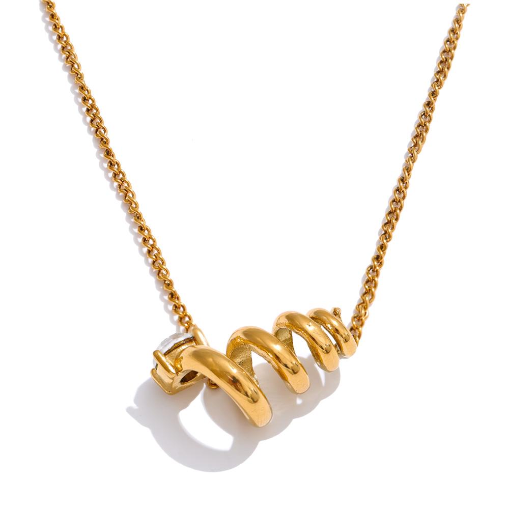

Yhpup Fashion Unique Design Zirconia Irregular Geometric Pendant Necklace Hypoallergenic Stainless Steel Golden Jewelry