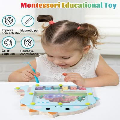 Magnetic Color Maze Montessori Wooden Educational Sorting Toy Magnetic Bead Maze Puzzle Drawing Board Early Learning Activities