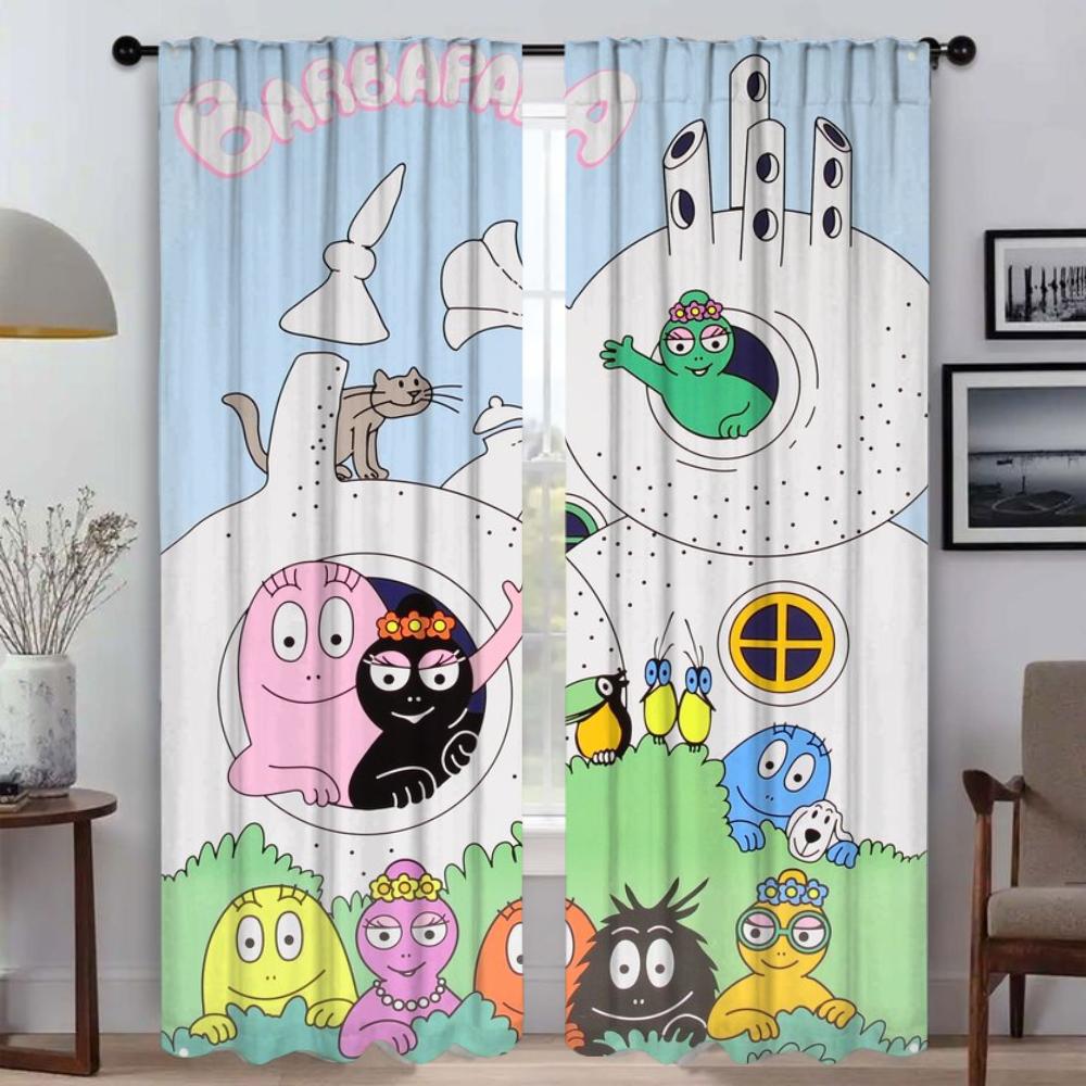 Kitchen Curtains 2 Pieces Les Barbapapas Curtains for Bedroom Shades Partition Window Curtain Halloween Decoration Living Room
