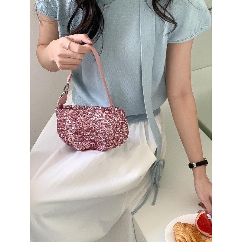 

Новая сумка-багет под мышкой, сумка с пайетками высокого класса, модная цепочка, наплечная сумка-мессенджер, женская розовый