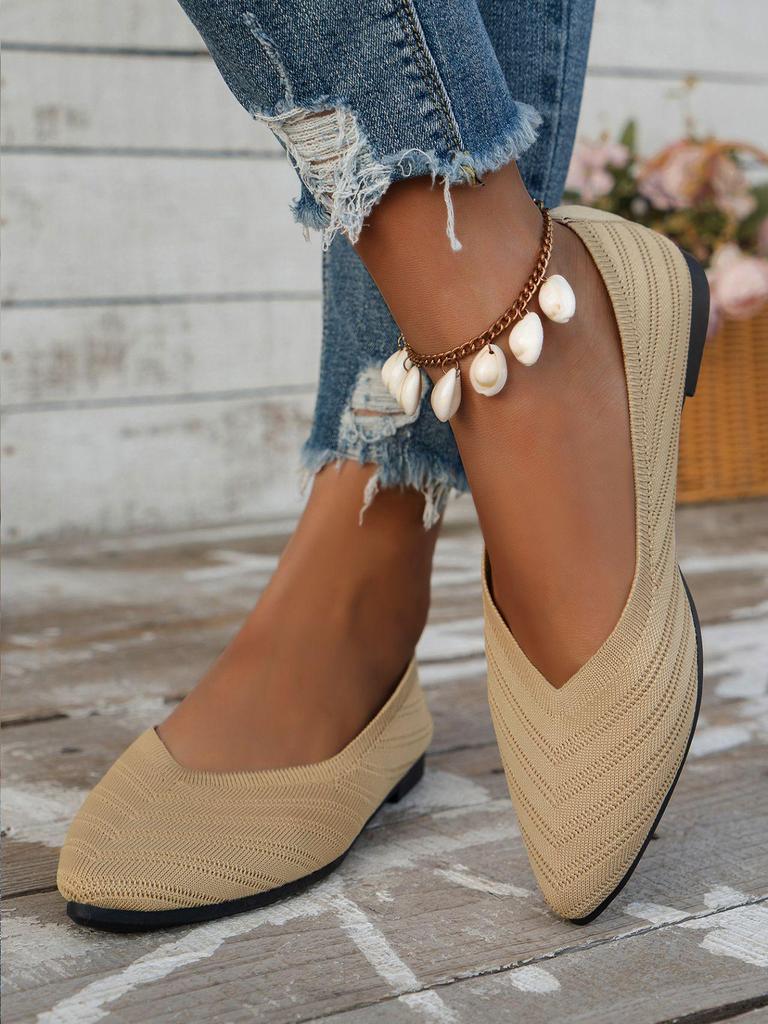 Women's Knitted Cross-Strap Flat Shoes - Breathable, Pointed Toe, Spring/Summer/Autumn