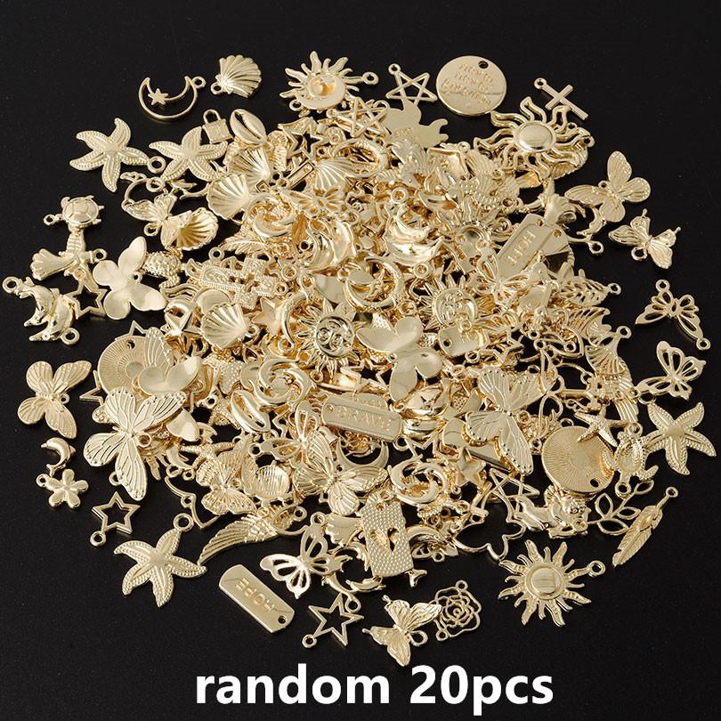 Random Mix 10/20/30/50/100pcs Alloy Metal Charm Sun Moon Star Butterfly Cross Sea Animal Pendants For Jewelry Making Accessories