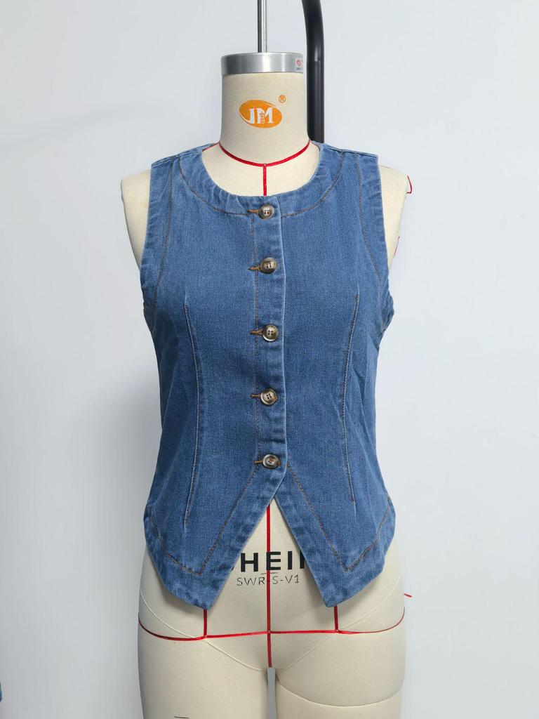 2025 Summer European & American Sleeveless Slimming Denim Women's Vest