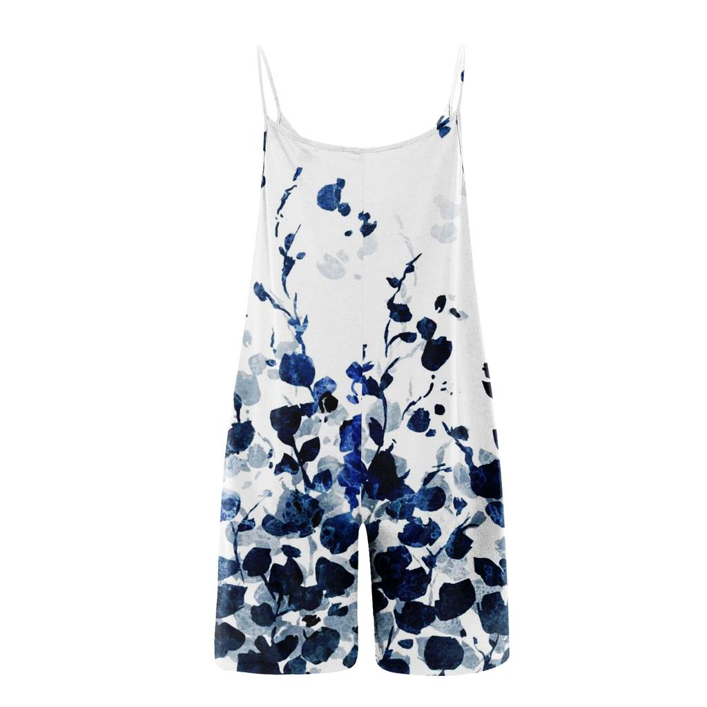 Womens Casual Sleeveless Strap Loose Jumpsuits Stretchy Shorts Romper With Pockets