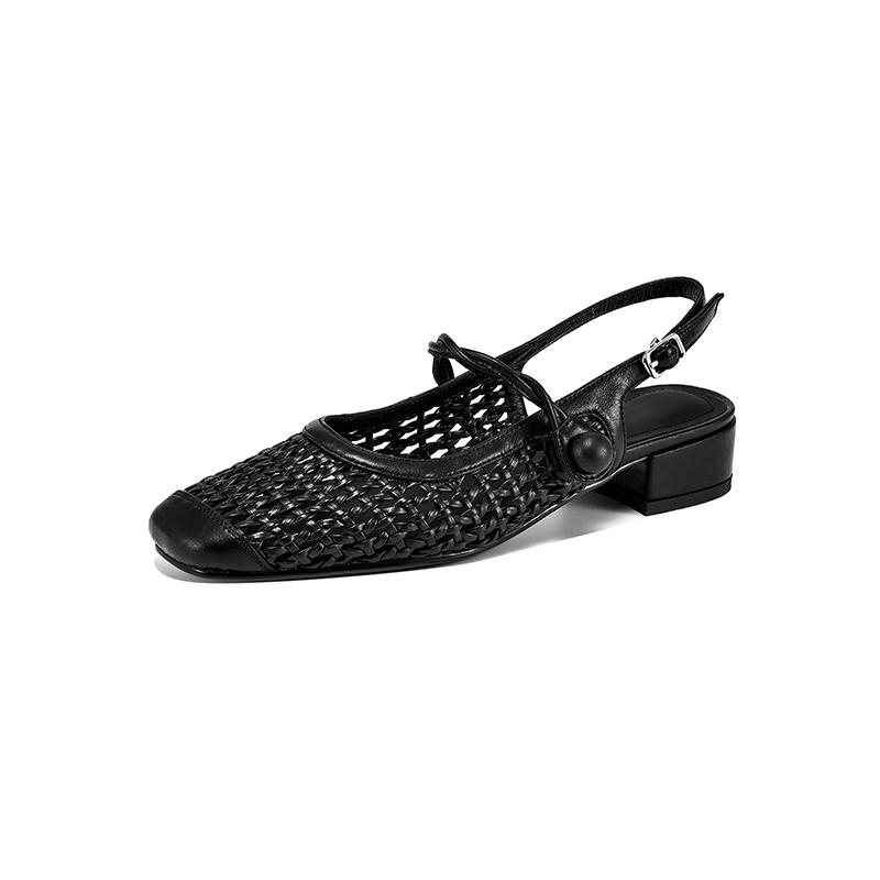 

Fashion New Summer Sandals Round Toe Sandals for Women Low Heels Fashion Hollow Out Sandals Breathable Ladies Shoes Mary Jane Shoes 40 чёрный