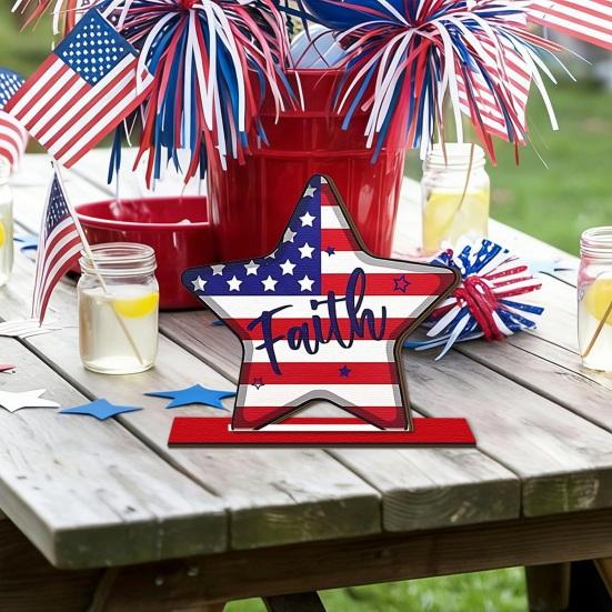 Independence Day Wooden Table Sign, Patriotic Statue of Liberty Gnome Star Freedom Decor, Table Centerpiece for Holiday Party, Fourth of