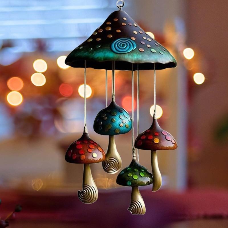 Mushroom Campanula Handmade Art Resin Mushroom Wind Chime Colorful Mushrooms For Outdoor Indoor Decor Patio Balcony