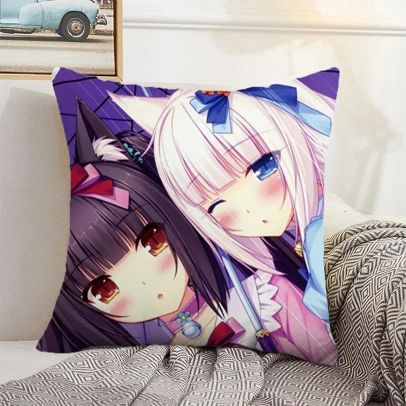 Nekopara 50x50 Cushion Cover 45 × 45 Decorative Pillowcase for Pillow Home Decor Car Decoration Pillowcases Bed Cushions Kawaii
