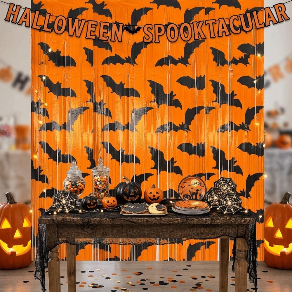 Foil Streamer Halloween Tinsel Curtain Fringe Curtain Halloween Door Curtain Background Decor