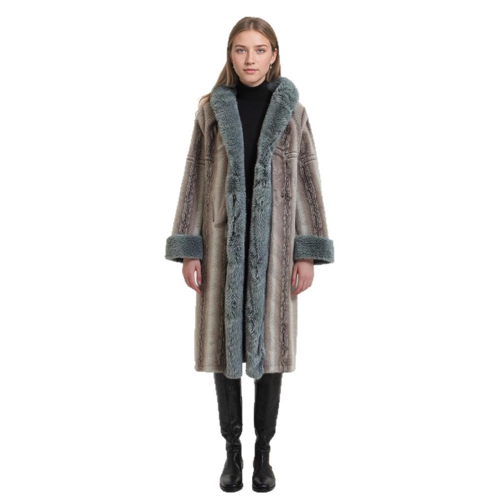 25 Year New Fashion Leopard Pattern Extended Hooded Fur Grass Coat for Women's Winter Temperament and Warmth