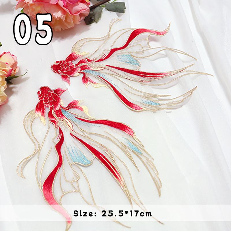 2 Pcs Chinese Style Koi Fish Embroidery Cloths Patch Cheongsam Qipao Hanfu DIY Patches Applique Cloth Stickers Accessories