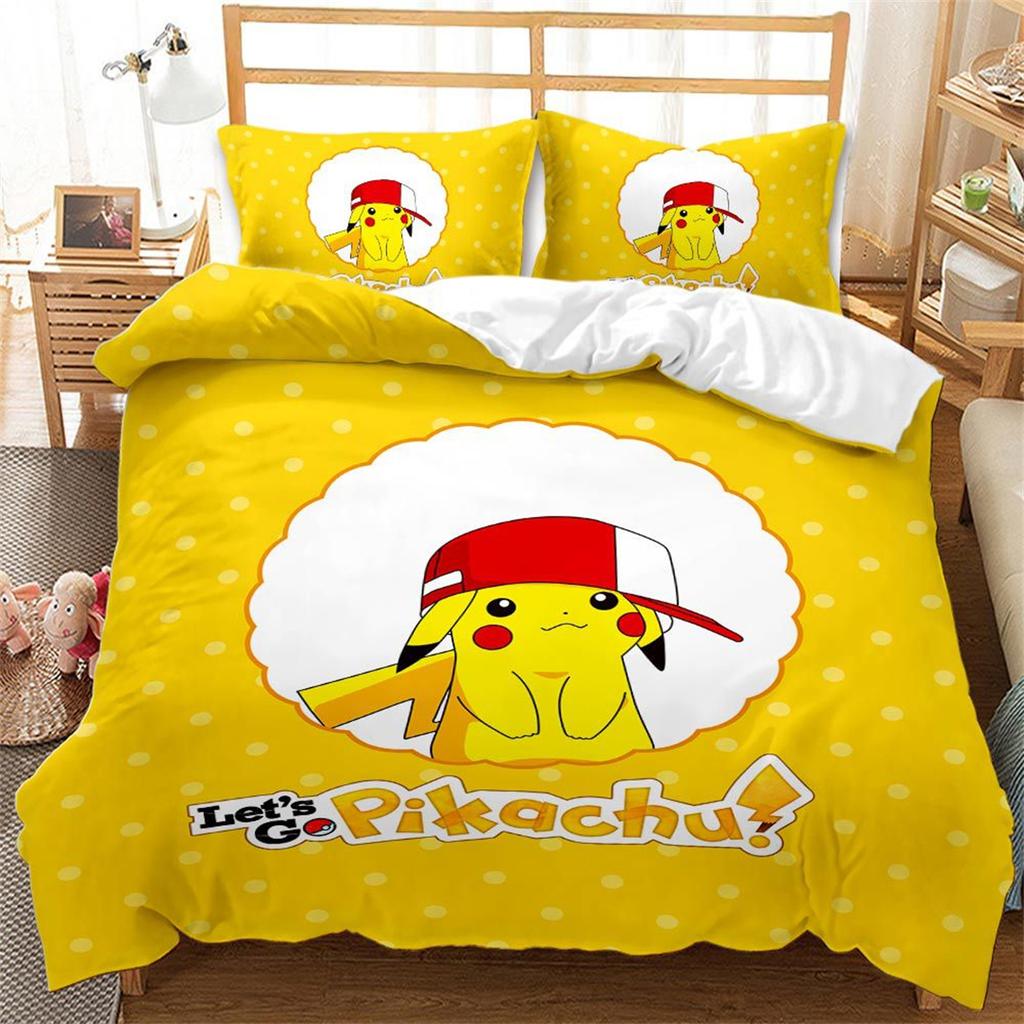 Anime Design Duvet Cover Set,Pikachu children's Bedding Cover and Pillowcase 75*50cm,Cartoon Children's bedding Set With zipper
