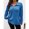 Autumn Winter New Solid Color Plus Size Women's Top V Lapel Long Sleeve Ribbed Brushed T-shirt Loose Casual