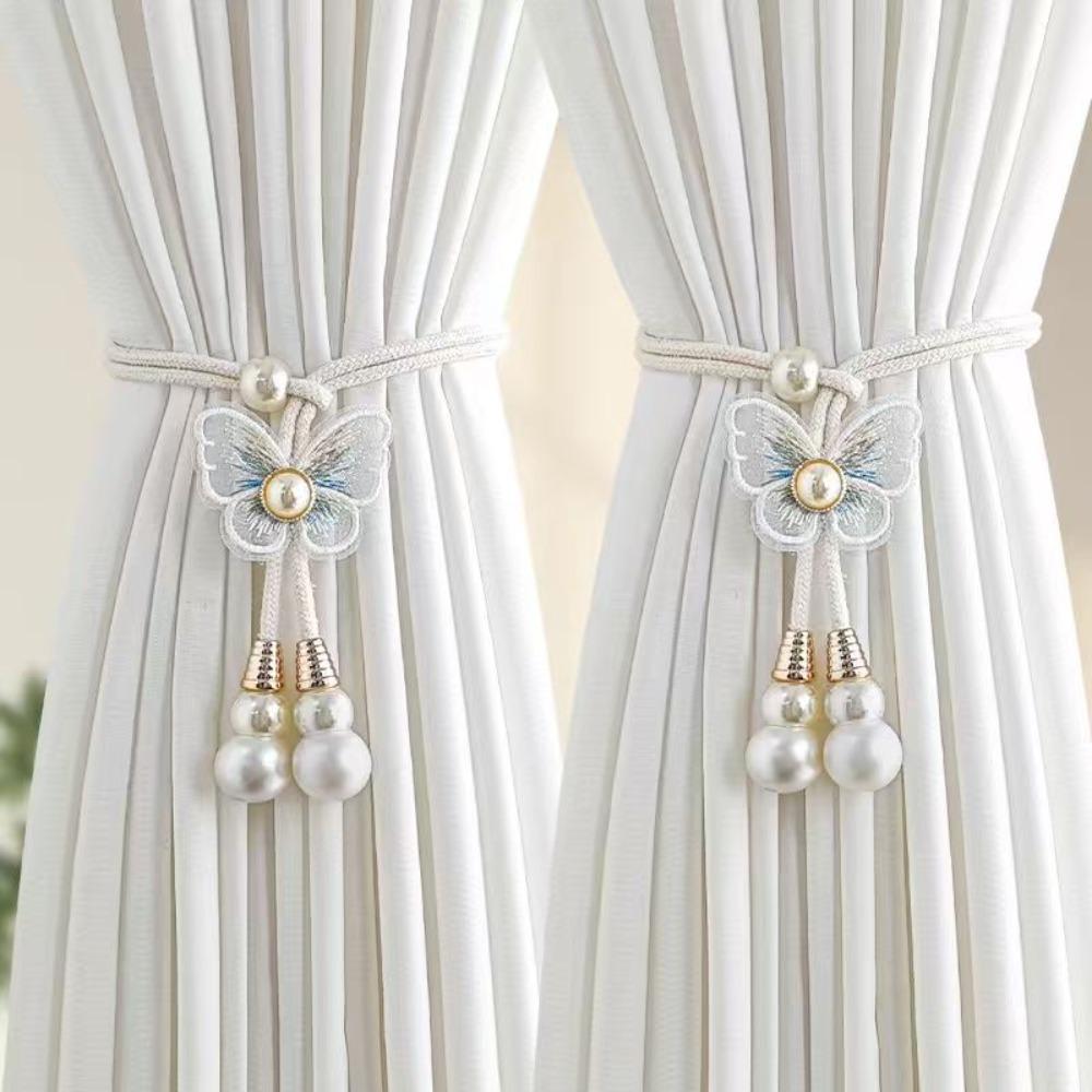 2PCS Artificial Pearl Pearl Curtain Buckle Curtain Holder Curtain Binding Curtains Tie Rope  Kitchen белый
