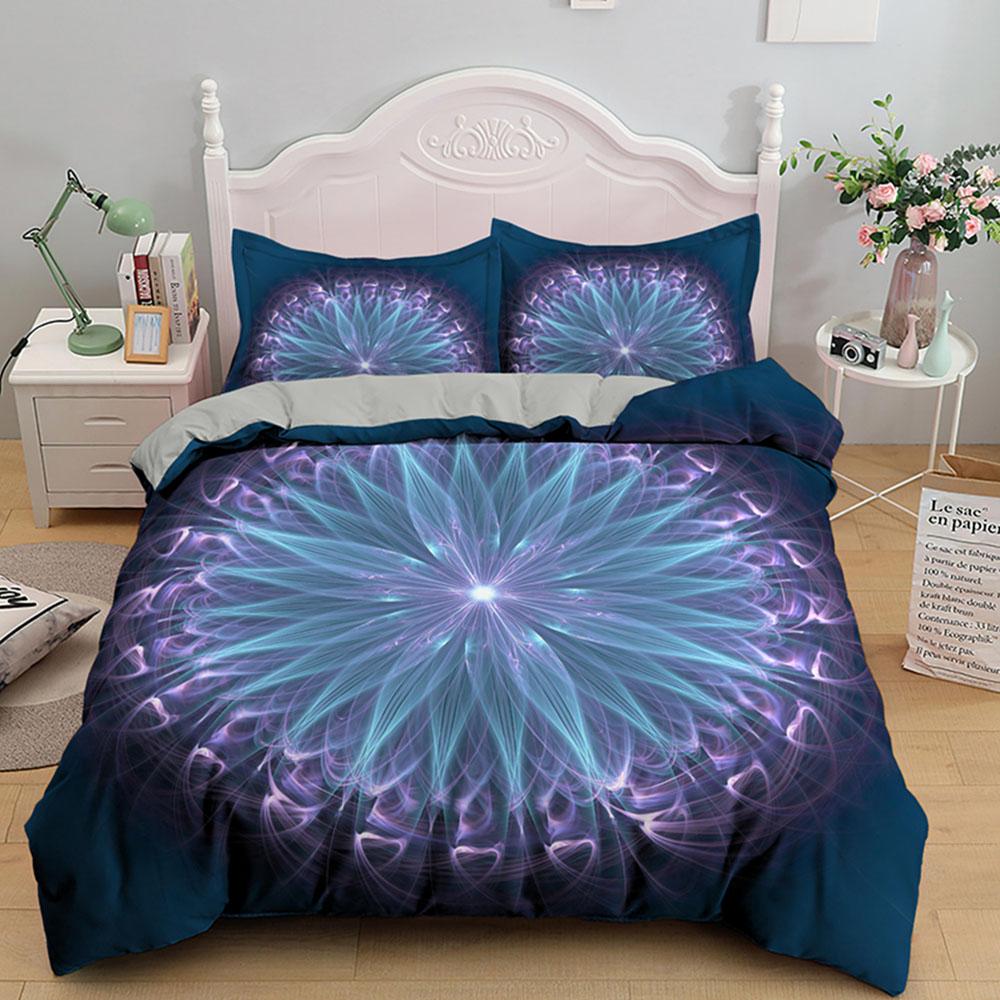 Mandala Duvet Cover Set Blue Flower Abstract Art Pattern Comforter Cover King Queen Size For Teen Adults Bedding Set With Zipper