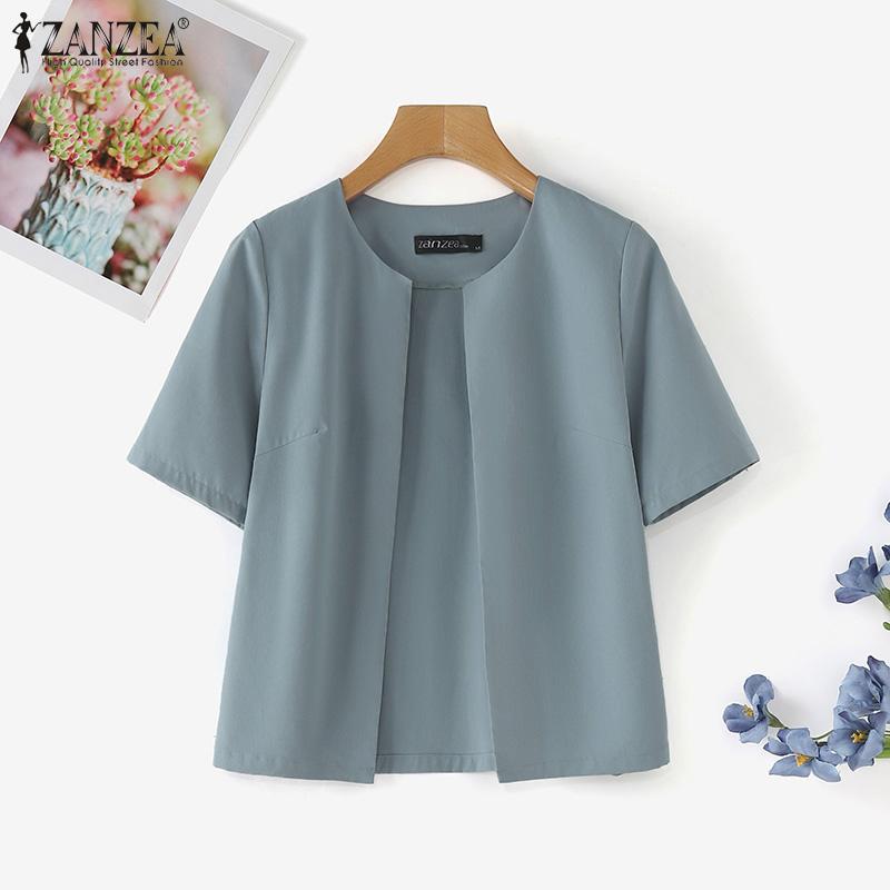 ZANZEA Women Casual O-neck Solid Color Short Sleeve Blouse