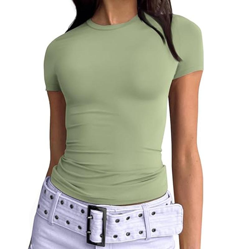 

Summer Women s Pullover T-shirt Hot Girls Wear Slim-fit Tops, Fashionable Round Neck, High-end Milk Silk Women s Clothing XL светло-зеленый