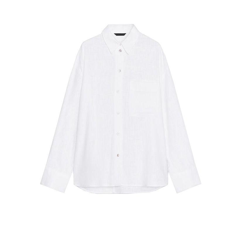 Spring New Women's Clothing French Linen Blend Loose Minimalist Long Sleeve Lapel Shirt Tops 2374734