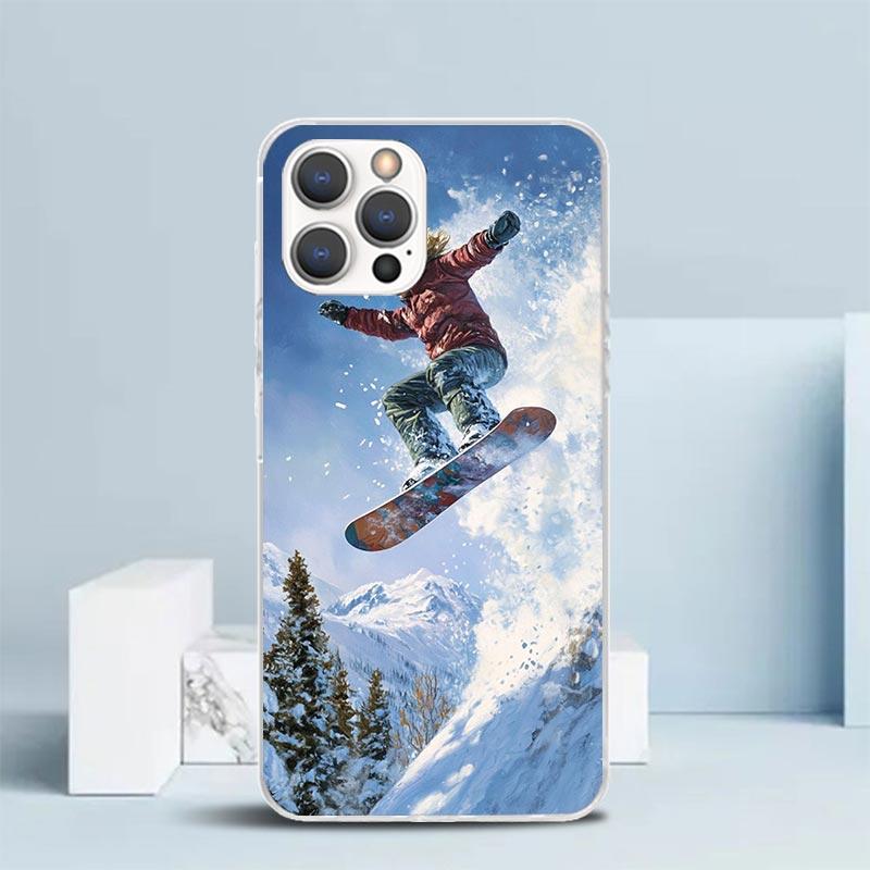 

Adventure Snowboarding Extreme Soft Cover for iPhone 16 17 Air 15 14 Pro Max 16E Phone Case 13 Mini 12 11 7 SE 8 Print Pattern F iPhone 17