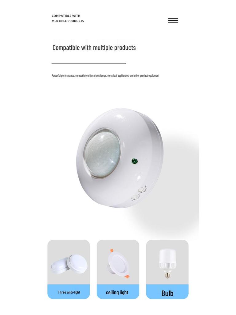Ceiling-Mounted Intelligent Infrared Motion Sensor Switch with Adjustable Delay