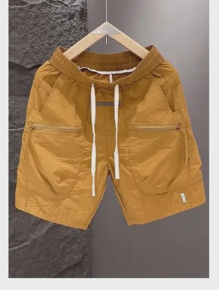 Summer Men’s Quick-Dry Zipper Pocket Shorts, Korean Casual Loose Fit for Couples