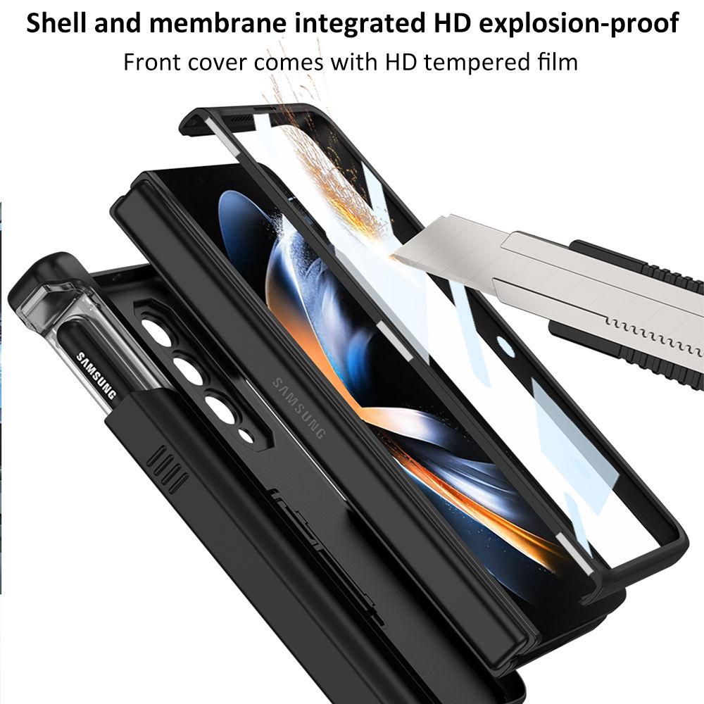 Magnetic Folding Armor Slide Pen Case For Samsung Galaxy Z Fold 4 5g With Bracket Anti -Drop Shockproof Full Protection Cover