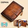Men's Vintage Wallet - Leather Billfold with Zipper Coin Pocket, 17 Card Slots & ID Window, Adjustable Double Button Closure