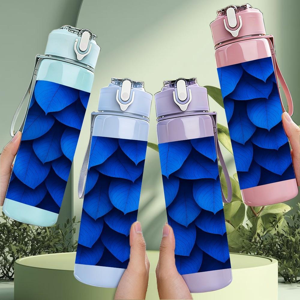1PC Blue Scale Texture Abstract Print 750ml Color Plastic Sports Water Bottle Leakproof Flip Straw Lid Suitable for Sports Office Home Use