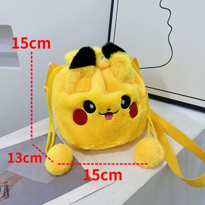 New Pikachu Drawstring Plush Bag Lovely Funny Girls Boys Student Compact Makeup Storage Travel Outdoor Cartoon Gift Bag