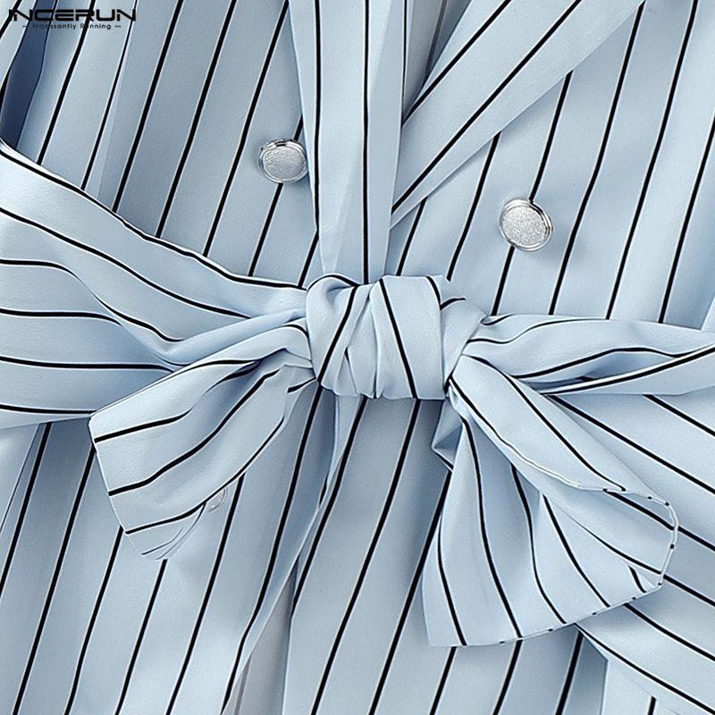 INCERUN Spring Autumn Men Long Sleeve Striped Twisted Waist Thin Blazer Coats
