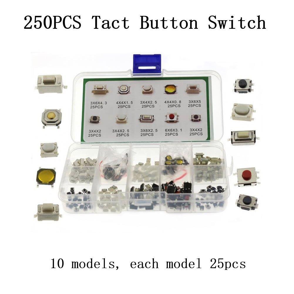 250PCS Tactile Push Button Switch Momentary Tact For SMD 10Value Kit