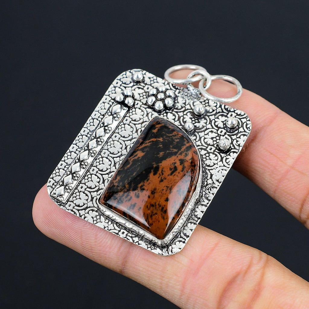 Naturlig Mahognyobsidian Ädelstenssmycke 925 Sterling Silver Hänge För Kvinnor