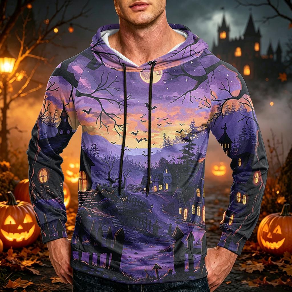 Men's Loose Fit Graphic Pullover Hoodie with Pocket and Drawstring Casual Sweatshirt