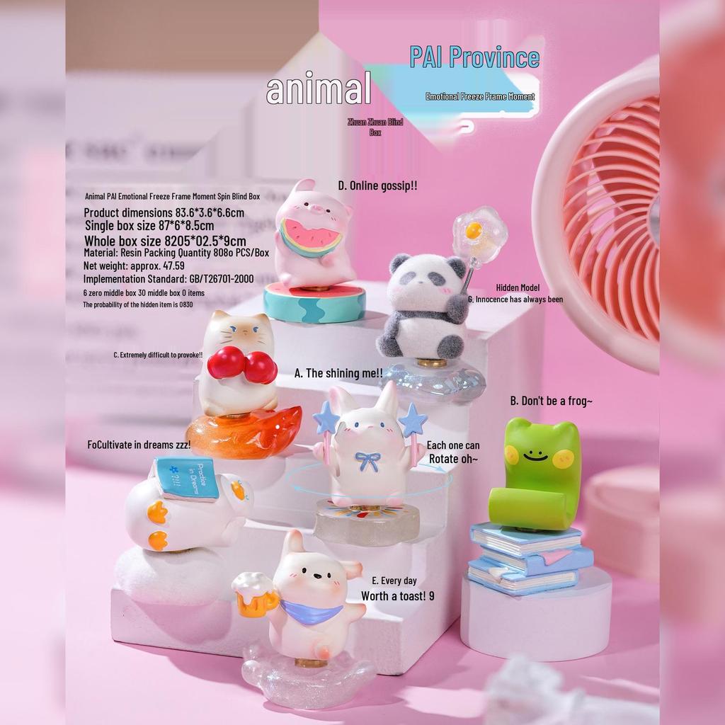 Animal PAI Emotion Freeze Frame Spin Blind Box: Cute Rotating Animal Figure for Desktop Healing & Collectible Fun