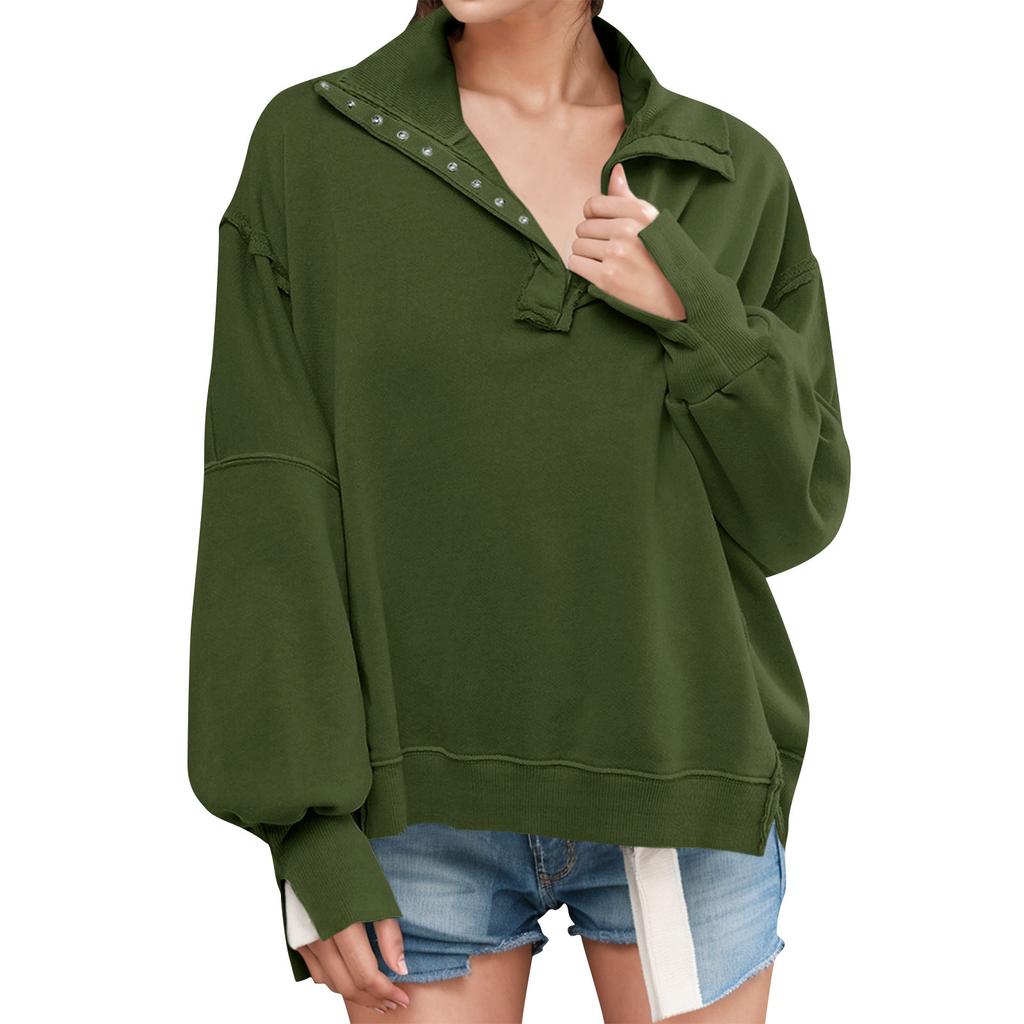 Women's Oversized Sweatshirt Hoodies Long Sleeve Button Neck Pullover Tunic Tops