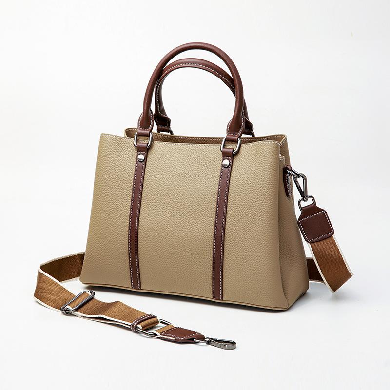 Single Shoulder Crossbody Bag Large Capacity Color Contrast Tote Top Layer Cowhide Tote with Genuine Leather Handbag for Women