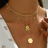 Versatile Sunflower Pendant Necklace with Drip Oil Alloy, Personality Clavicle Chain, Layered Three-Piece Set