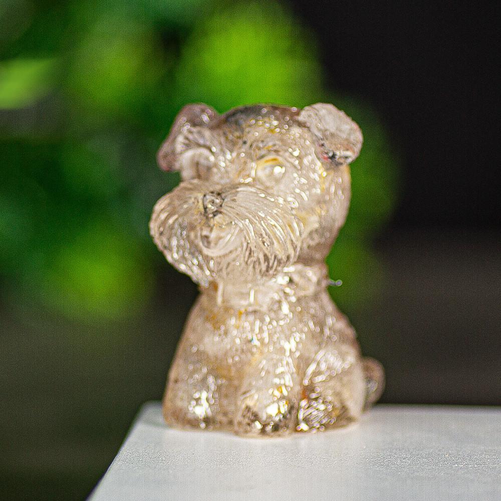 Resin Schnauzer Figurine With Natural Crystal Fill For Desk Decor And Gift Giving
