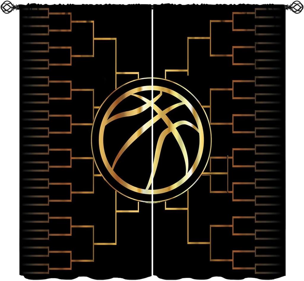 Rustic Basketball Curtain Vintage Texture Traditional Sport Print Window Curtains Kids Boys Teens With Rod Pocket Polyester