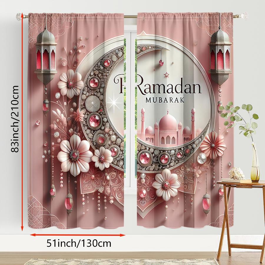 2PCS Pink Floral Ramadan Decorative Curtains, Sweet Wind, Living Room and Bedroom, Drawbar Pocket Decoration