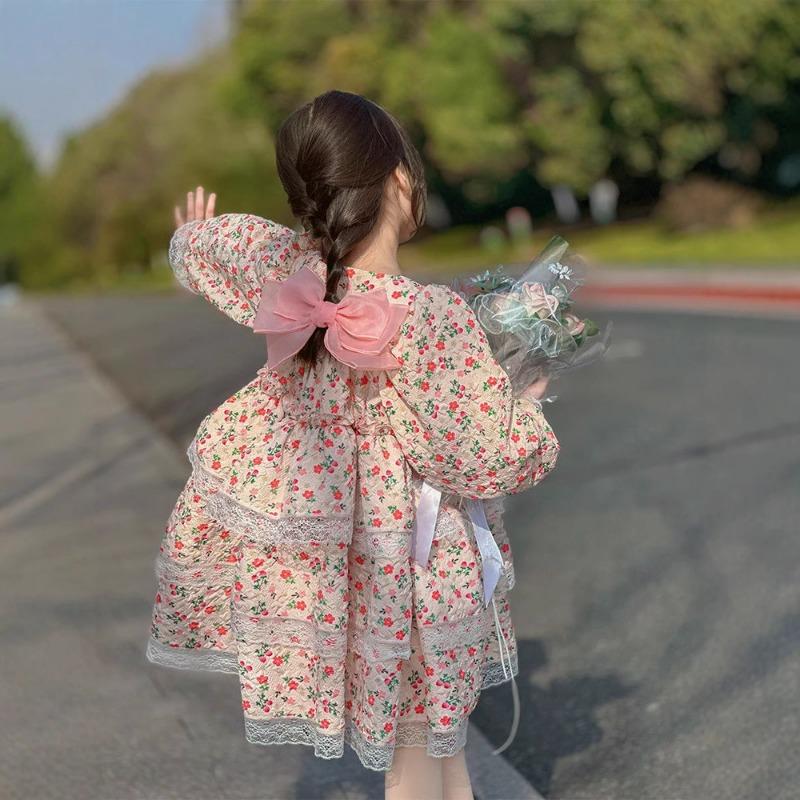 Kids Girls Long Sleeve Lolita Princess Puffy Casual Children Dress