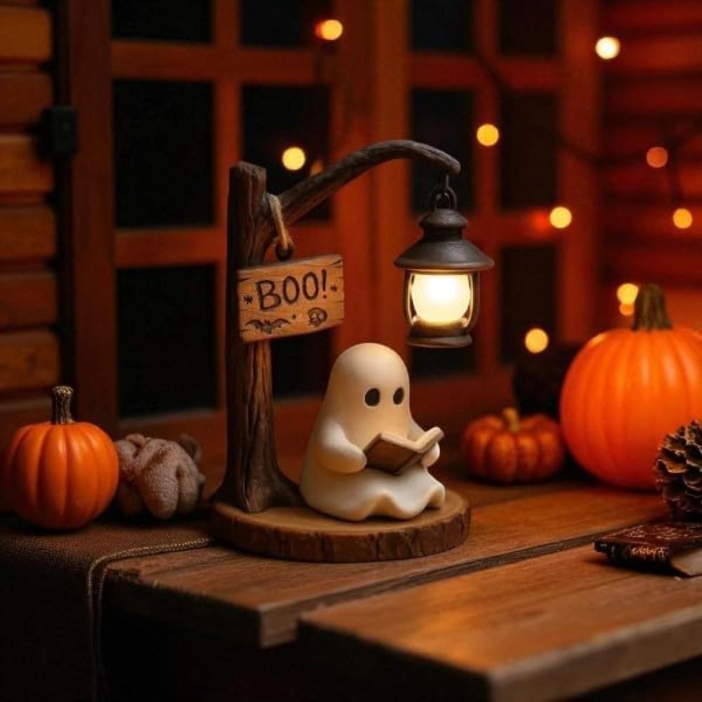 Cute Ghost Reading Lantern - Boo, Ghost Reading Book Lamp, Halloween Cute 3D LED Night Light, Ideal for desks, mantels (1 pcs)