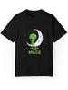 Unisex "Ich brauche mehr Platz" Alien Grafik Baumwoll-T-Shirt - Schwarzes Lässiges Rundhals-T-Shirt mit Grüner Mond- und Sternen-Design