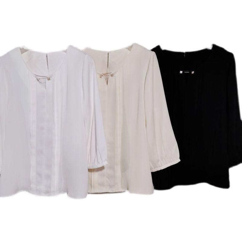 Export Japanese Original Order Round Neck 3/4 Sleeves Pullover Shirt Female Brass Buckle Basic Bottoming Shirt Classic Style Professional