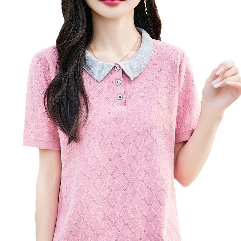 Women's Summer Short-Sleeve Cotton Polo with Contrast Collar
